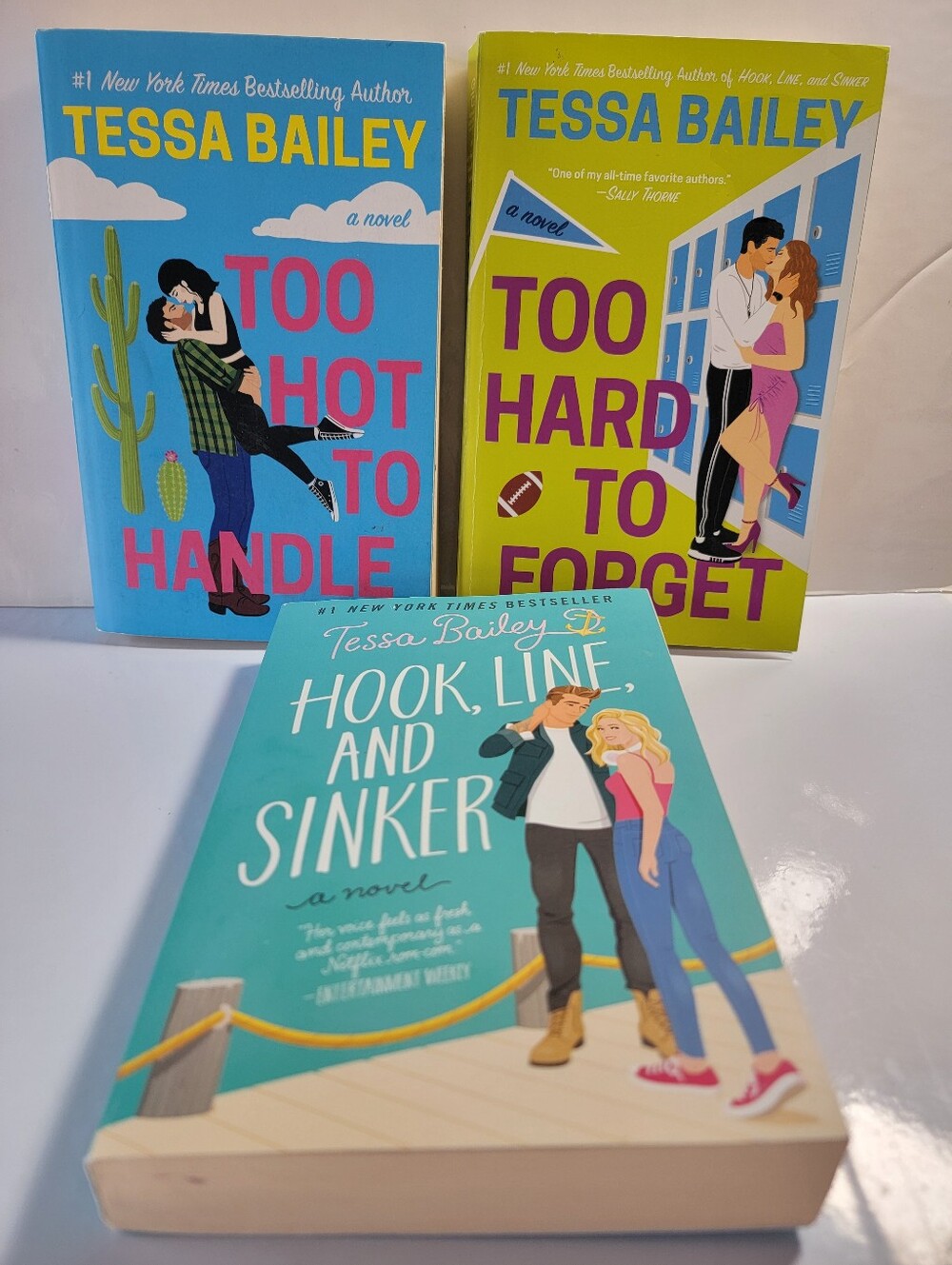 (3) Tessa Bailey Popular Paperback Novel Book Lot Hook Line Sinker Too Hot
